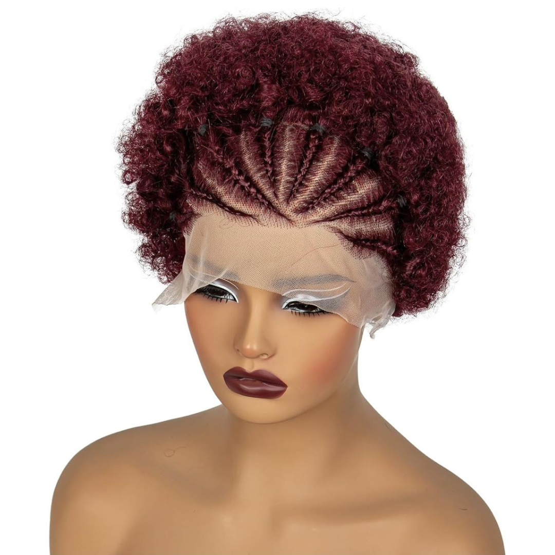 Short Afro Kinky Curly Human Hair Wigs with Braids 13x4 HD